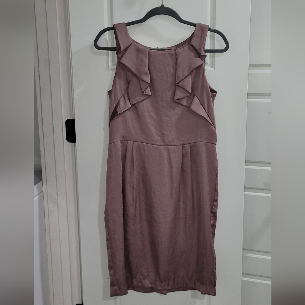 LOFT Mauve Ruffled Midi Sundress for Wedding Guest